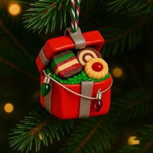 Italian Cookies Gift Box Christmas Ornament – Handmade Present Rainbow Cookies